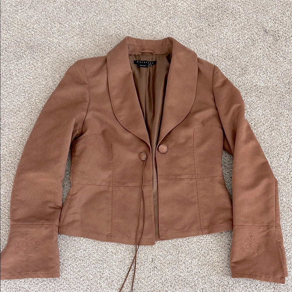 Faux suede embroidered boho/western style jacket